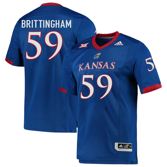 Men #59 Jaydon Brittingham Kansas Jayhawks College Football Jerseys Stitched Sale-Royal
